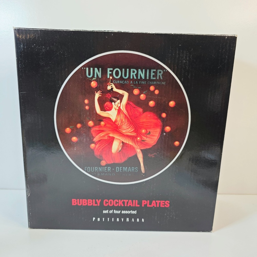 Vintage 2002 Pottery Barn Bubbly Cocktail Plate Set Of 4 Un Fournier 8.25"